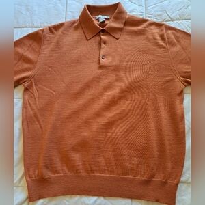 Zegna Lana Wool Polo Sweater, Large 52, Orange